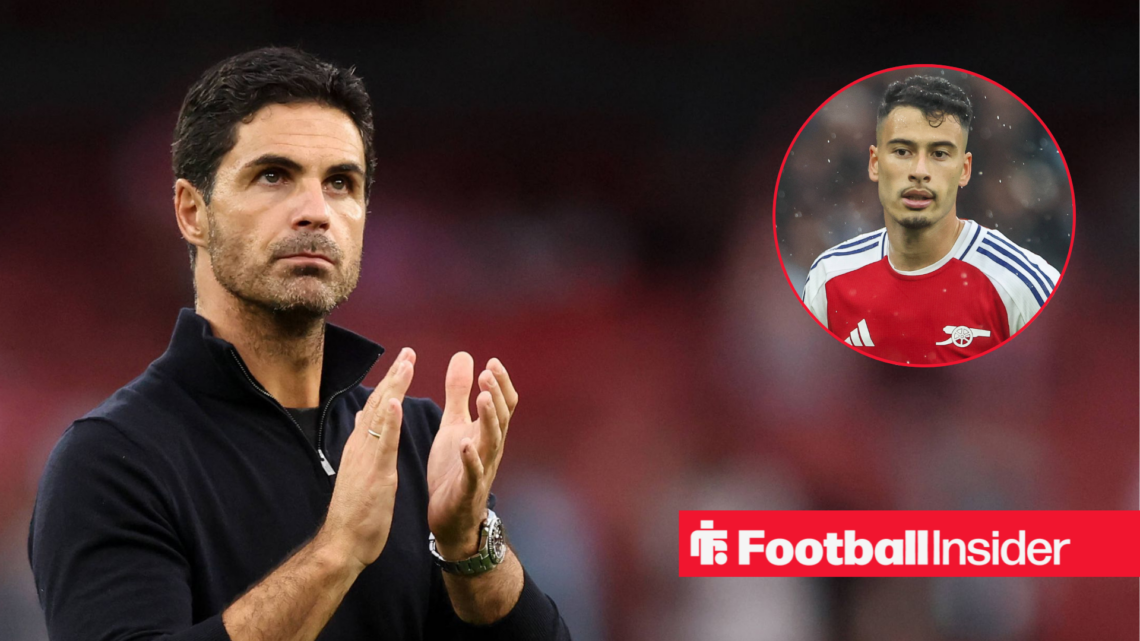 Arsenal manager Mikel Arteta alongside Arsenal winger Gabriel Martinelli