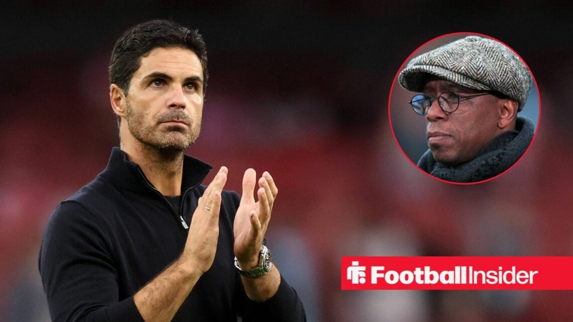 Arsenal manager Mikel Arteta alongside a circular inset of Ian Wright.