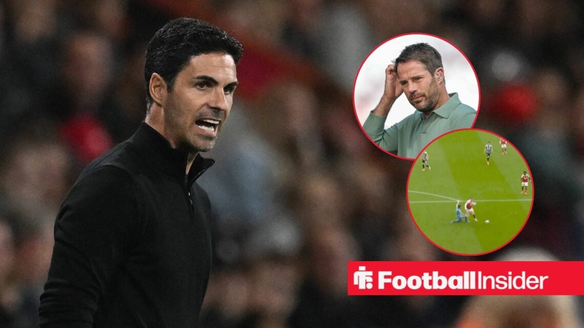 Mikel Arteta shouting and Jamie Redknapp and Arsenal's penalty incident in insets
