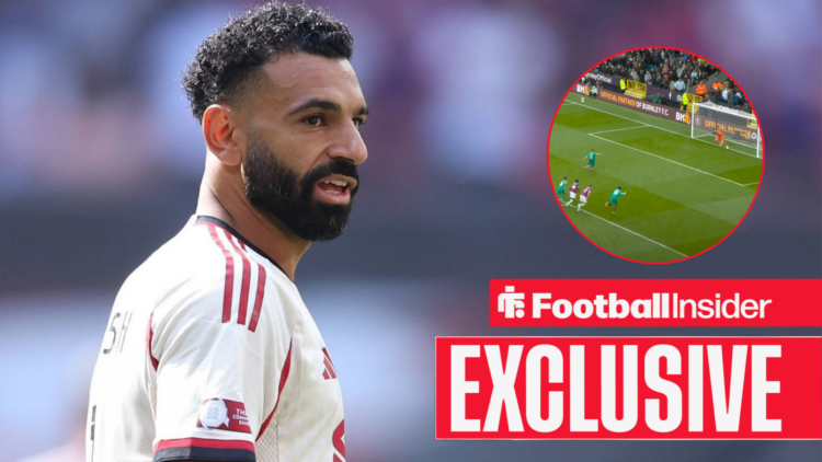 Mohamed Salah in a Liverpool kit, his penalty against Burnley in a circular inset