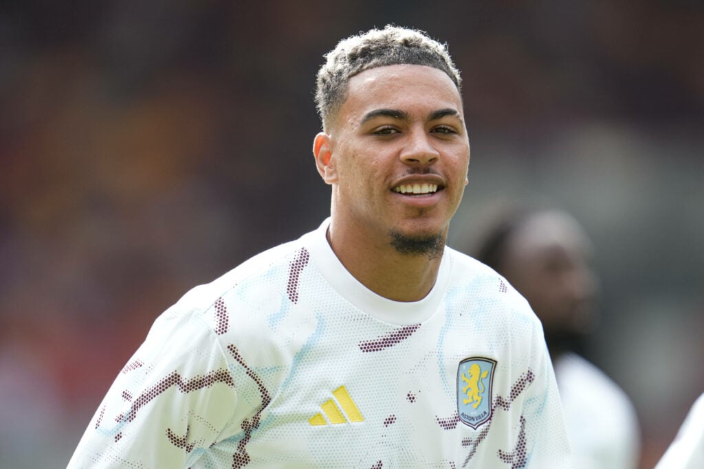 Morgan Rogers warming up for Aston Villa.
