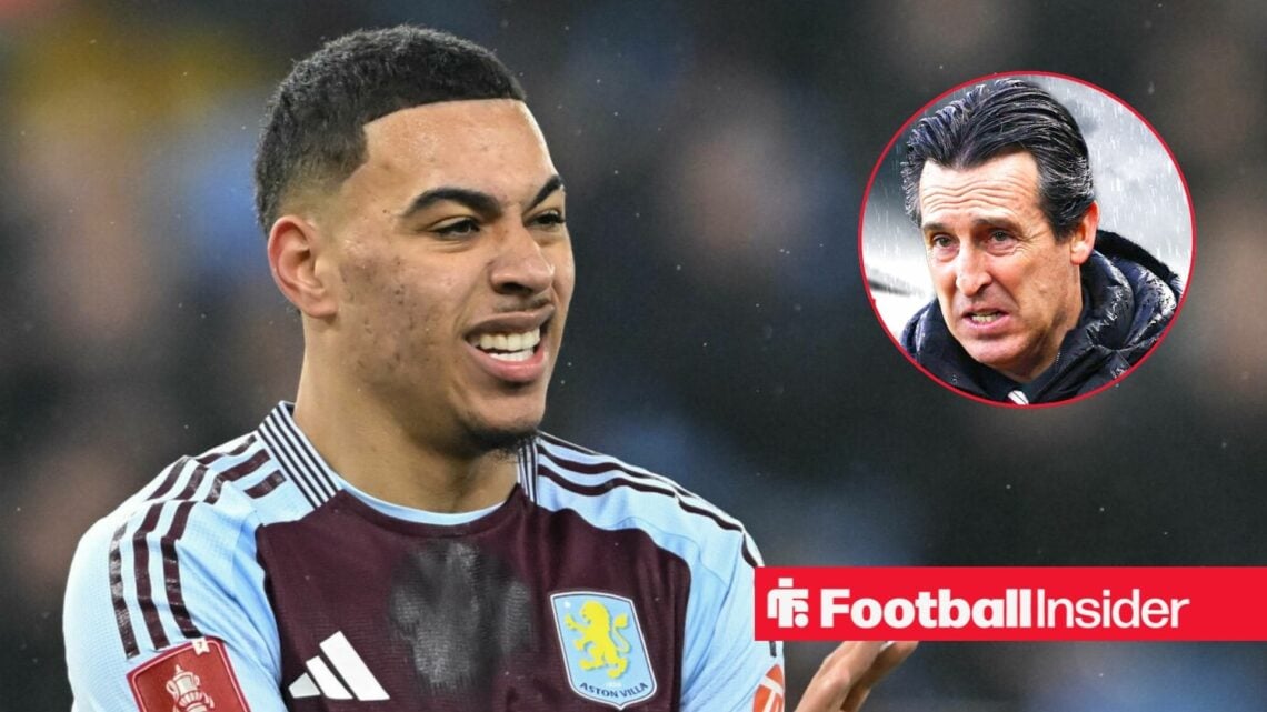 Morgan Rogers with Aston Villa shirt with Unai Emery inset