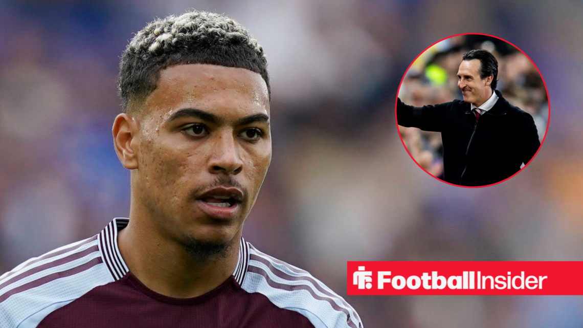 Morgan Rogers in Aston Villa shirt with Unai Emery smiling