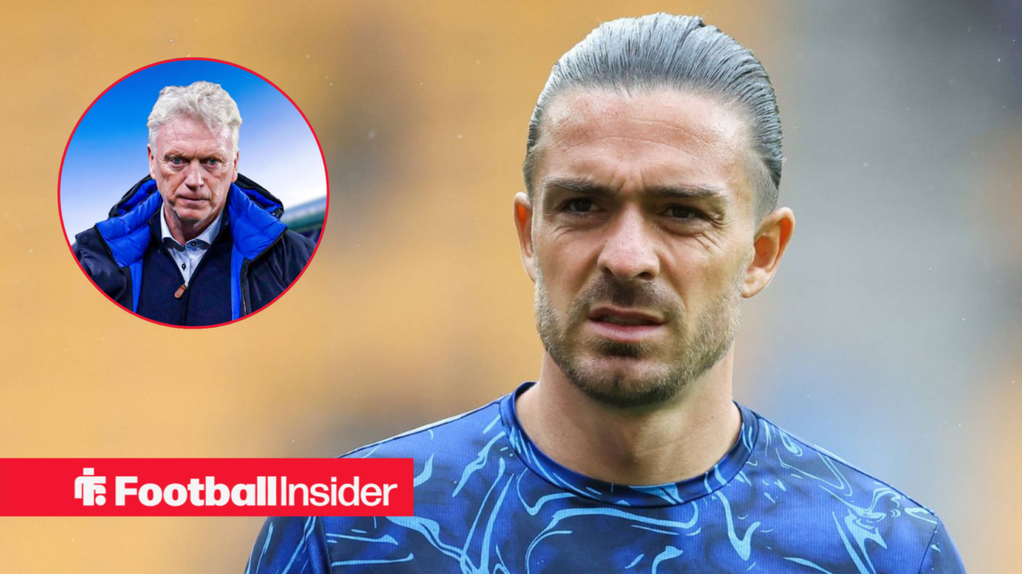 Jack Grealish in an Everton kit, David Moyes in a circular inset
