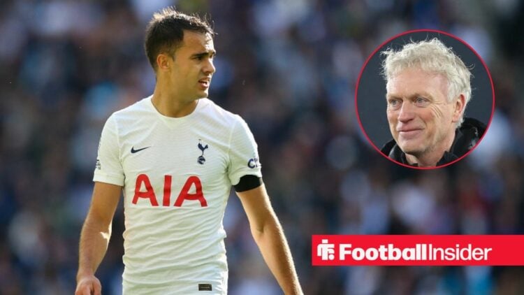 Sergio Reguilon in a Tottenham shirt with David Moyes in a circular inset