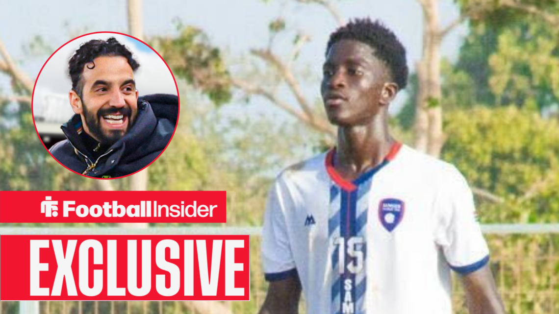 Musa Ann of Samgers FC in Gambia, with Ruben Amorim in a circular inset