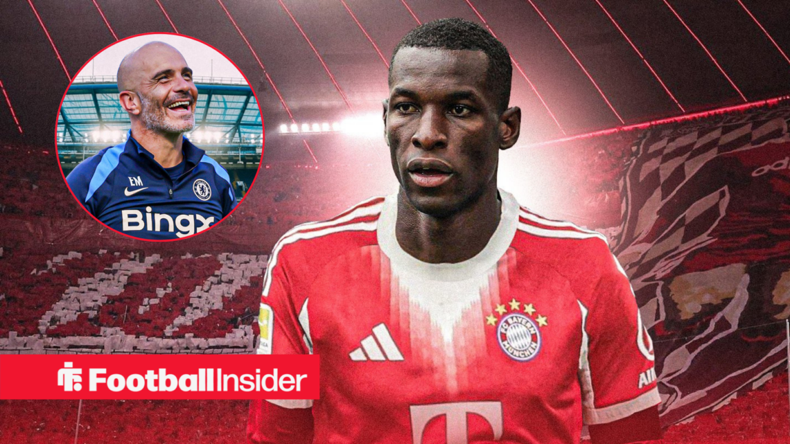 Nicolas Jackson in a Bayern Munich shirt with Enzo Maresca included in a circular inset