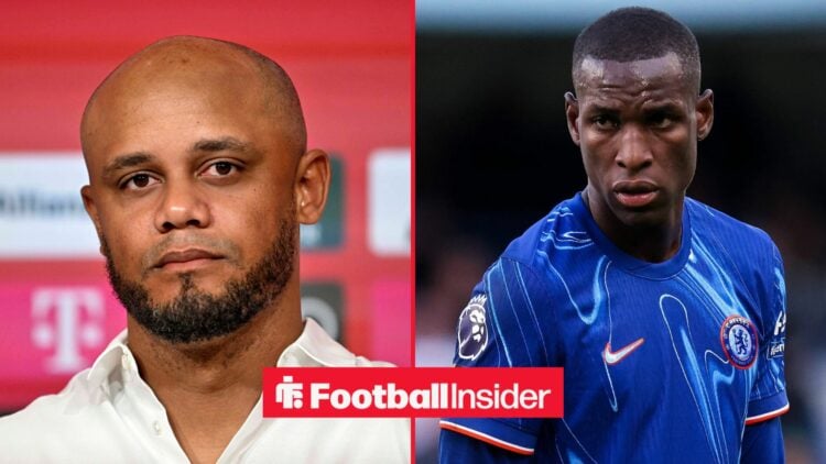 Bayern Munich manager Vincent Kompany alongside striker Nicolas Jackson
