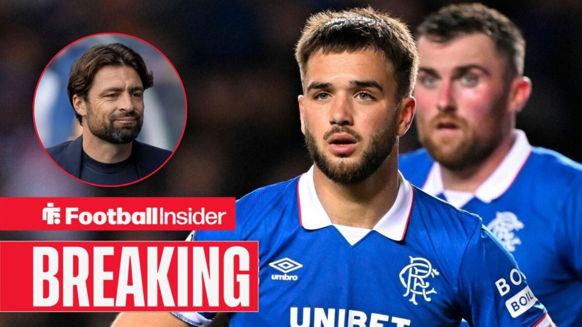 Nicolas Raskin in action for Rangers, with Russell Martin in a circular inset
