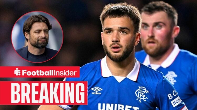 Nicolas Raskin in action for Rangers, with Russell Martin in a circular inset