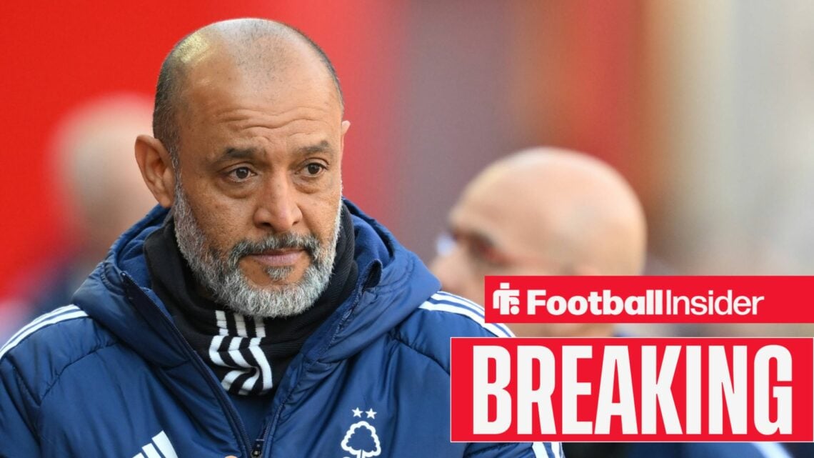 Nuno Espirito Santo, with a breaking news banner