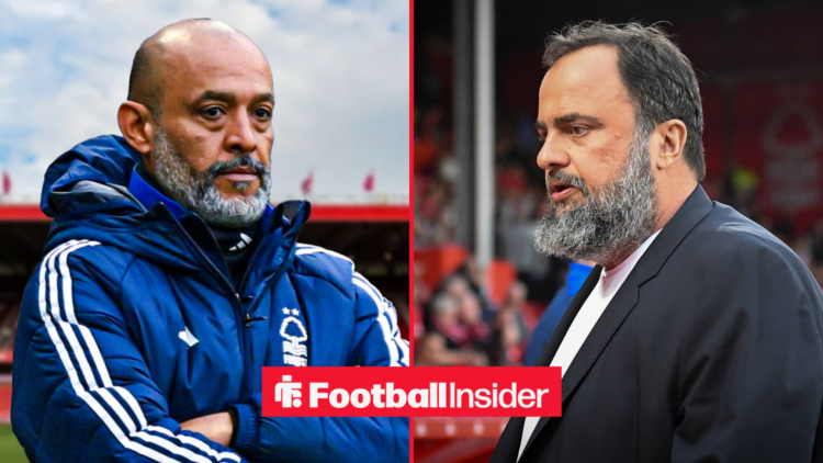 Nuno Espirito Santo with his arms folded alongside Evangelos Marinakis