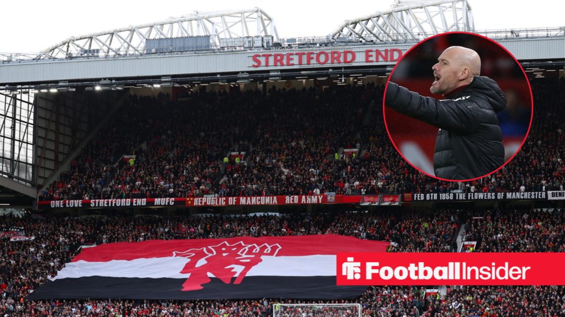 An image of Old Trafford alongside former Manchester United boss Erik ten Hag