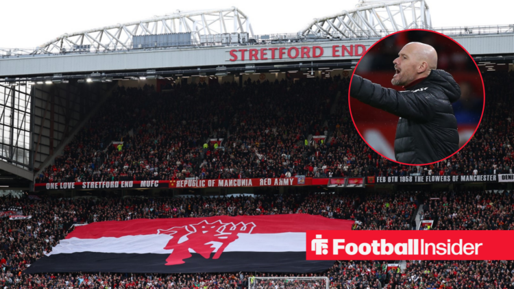 An image of Old Trafford alongside former Manchester United boss Erik ten Hag