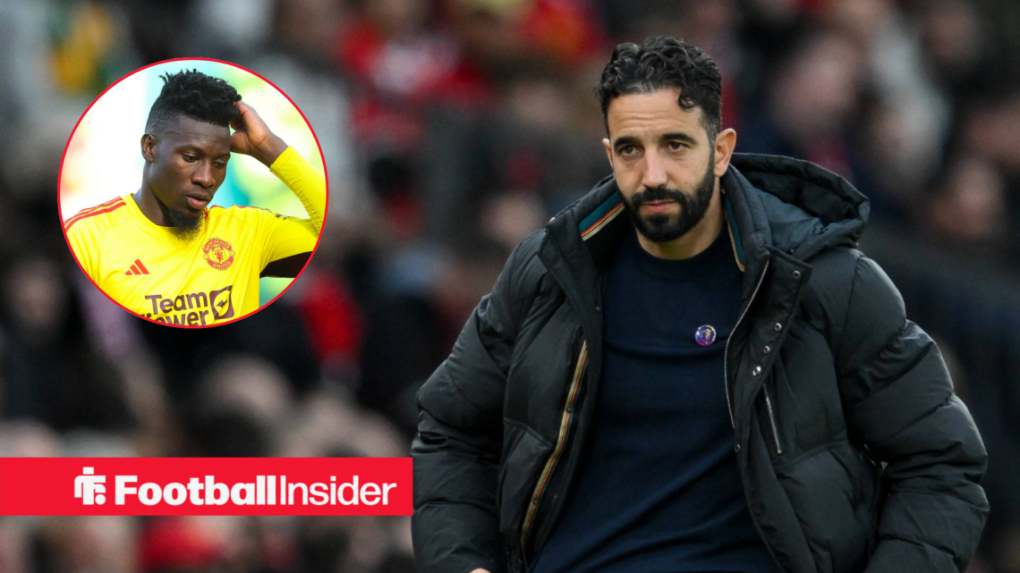 Andre Onana looking frustrated, Ruben Amorim in a coat