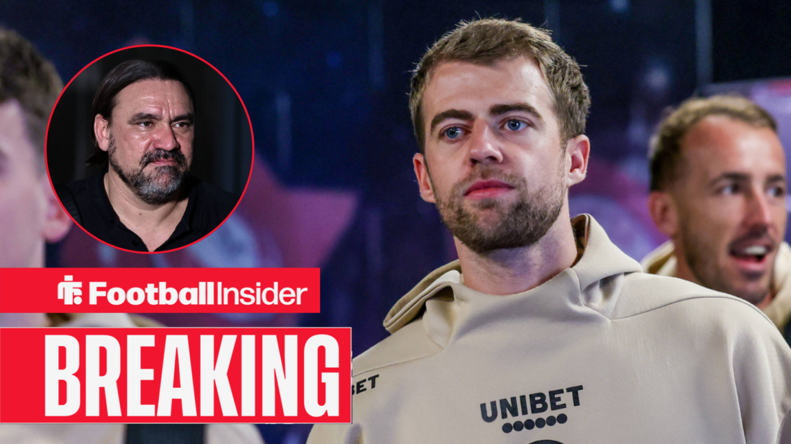 Patrick Bamford pre-match with Leeds United, and Daniel Farke in a circular inset