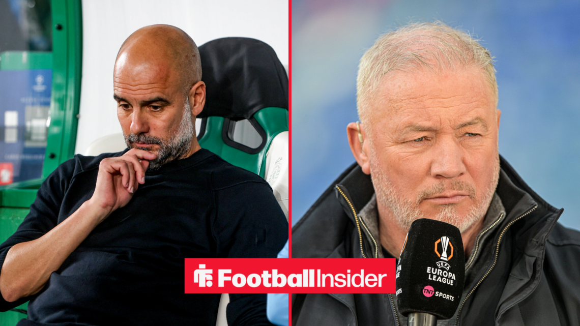 Pep Guardiola in a black jumper next to Ally McCoist in a black coat