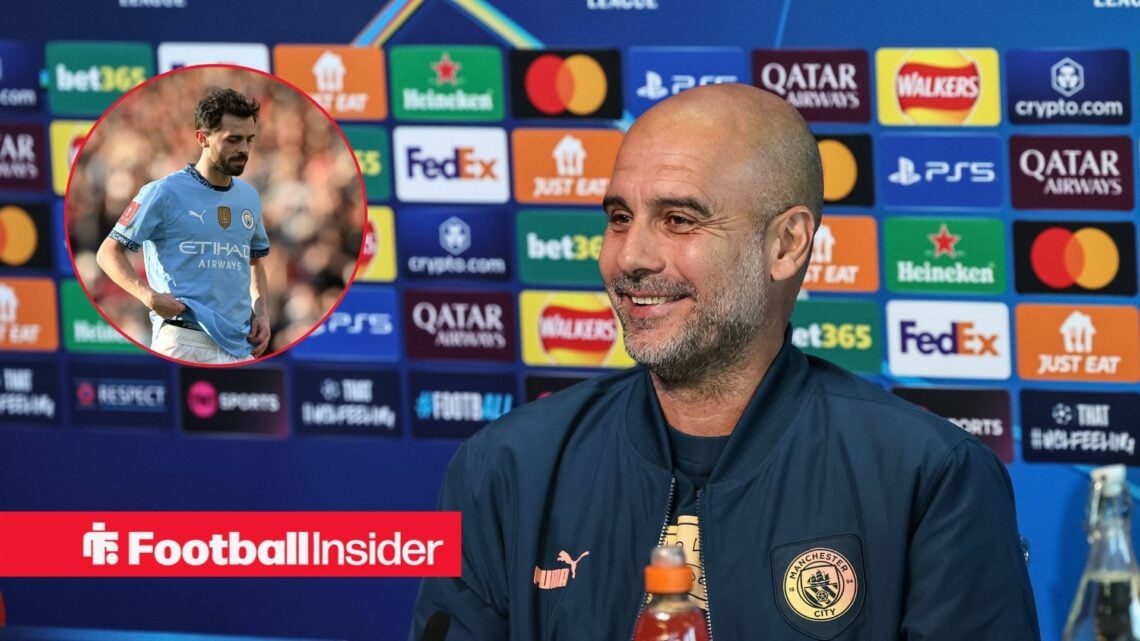 Pep Guardiola smiling and Bernardo Silva in inset