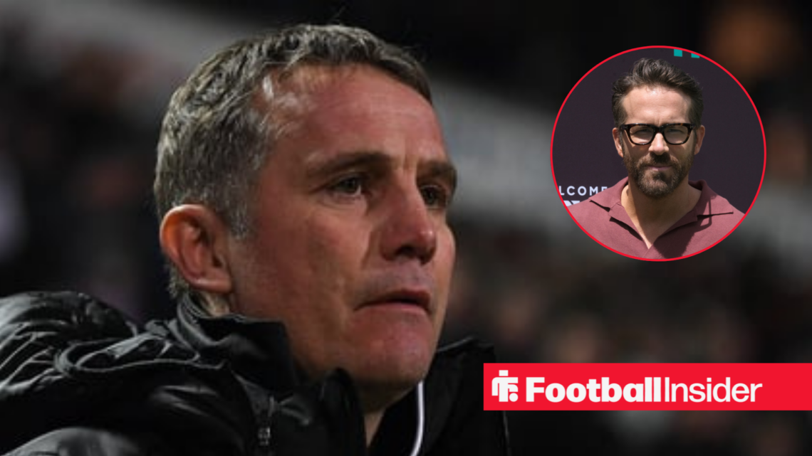 Wrexham boss Phil Parkinson alongside an image of co-owner Ryan Reynolds