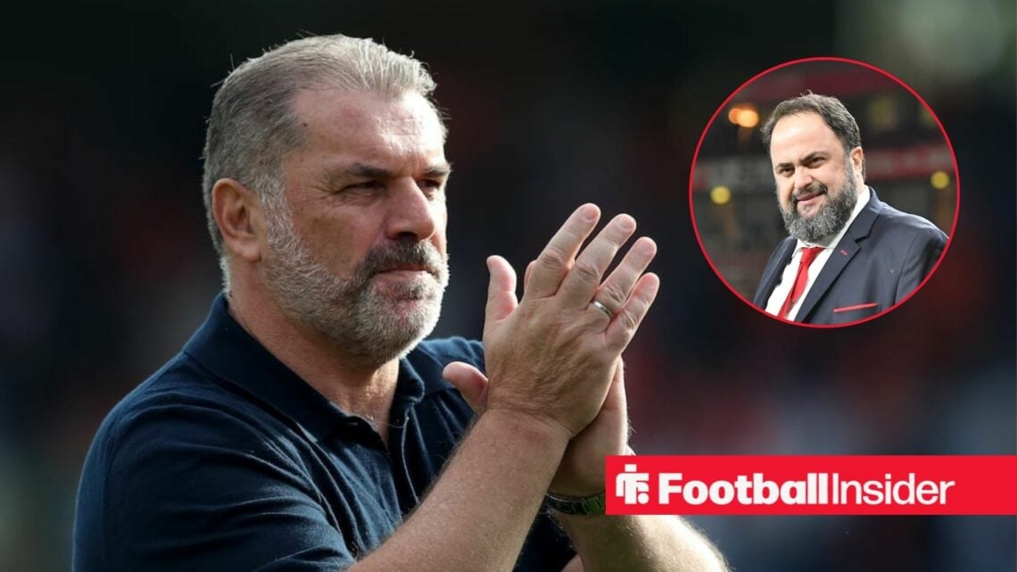 Ange Postecoglou clapping, Evangelos Marinakis in a circular inset