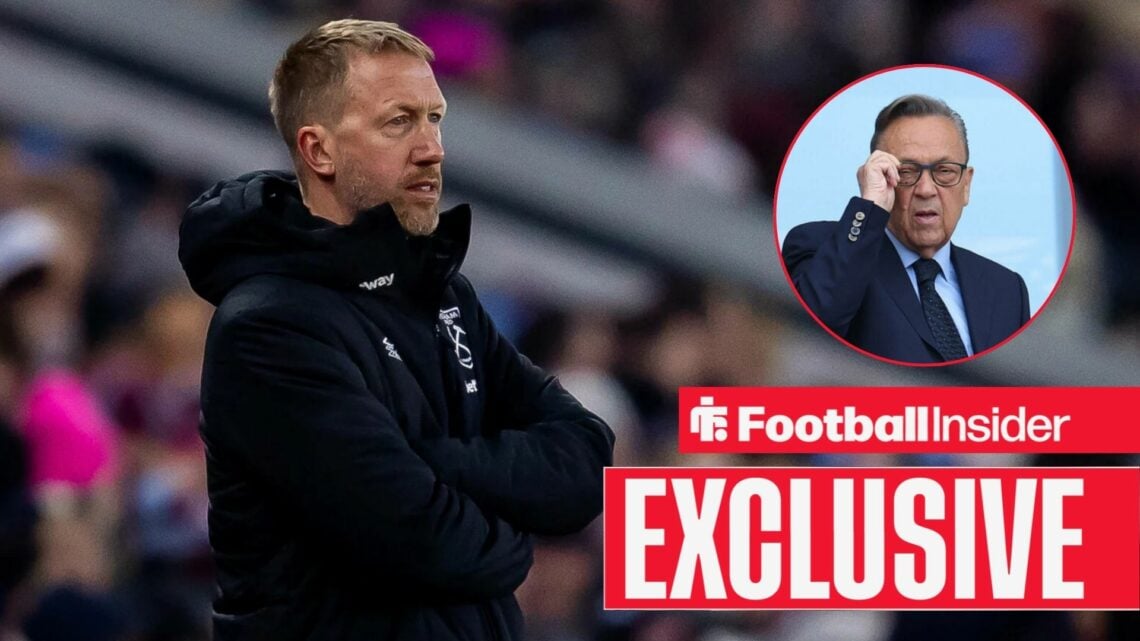 Graham Potter looking at David Sullivan in a circular inset