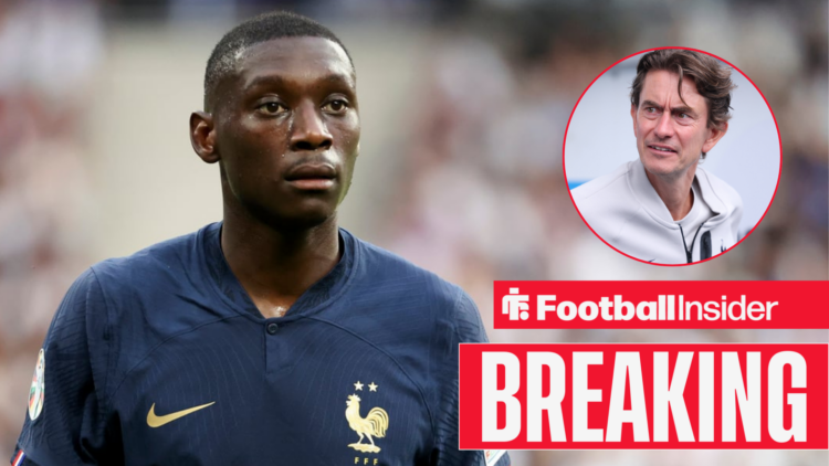 Randal Kolo Muani in a France kit, Thomas Frank in a circular inset