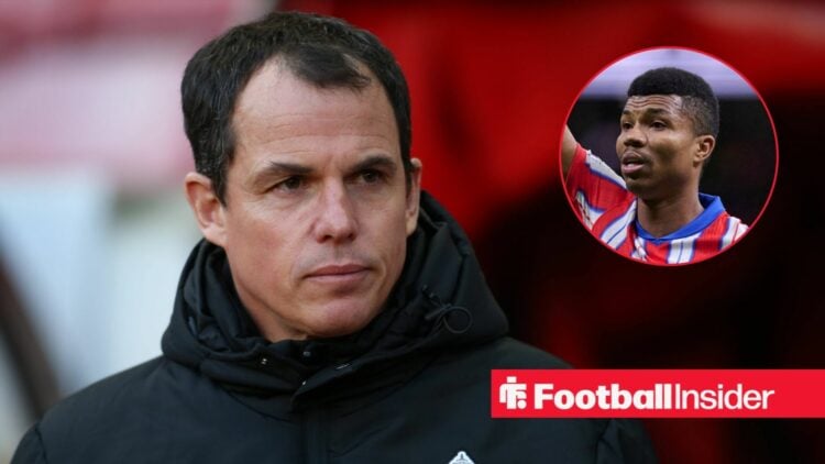 Sunderland boss Regis Le Bris alongside an image of Reinildo in a circular frame