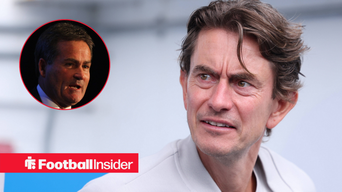Richard Keys on the left talking with Thomas Frank on the right looking bewildered
