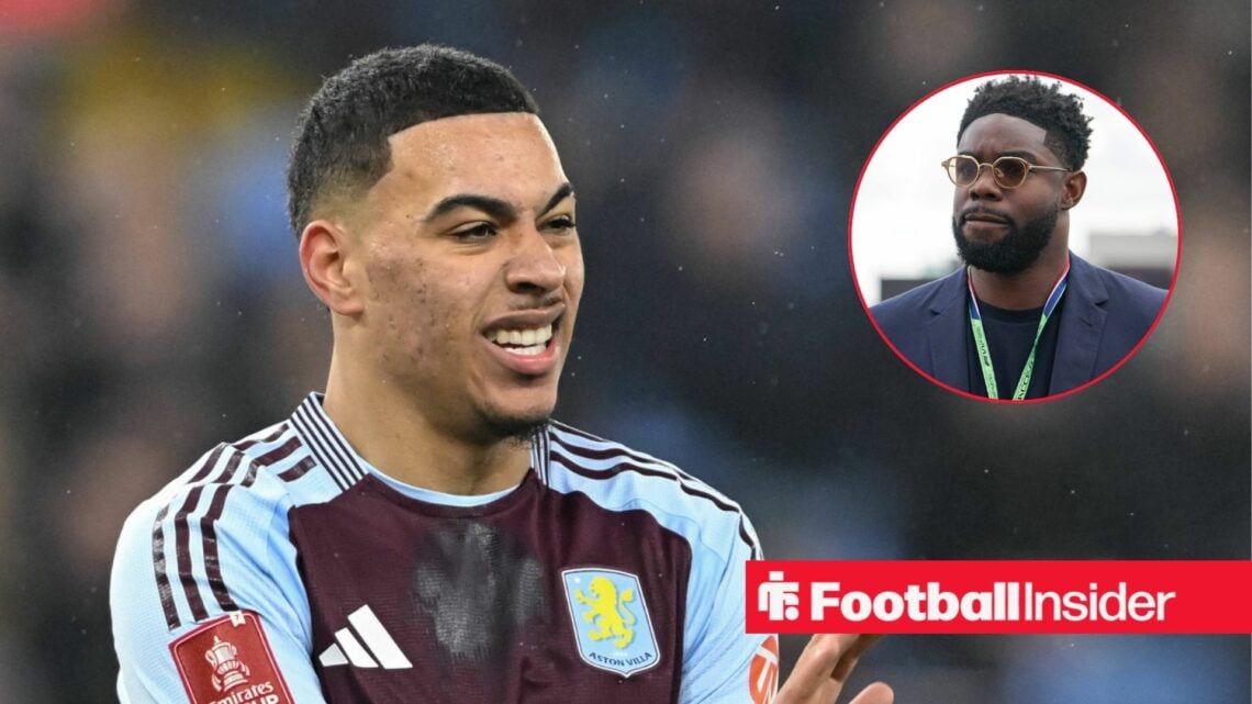 Morgan Rogers looks at Micah Richards in a circular