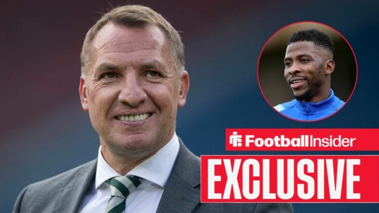 Brendan Rodgers smiling, Kelechi Iheanacho in a circular inset