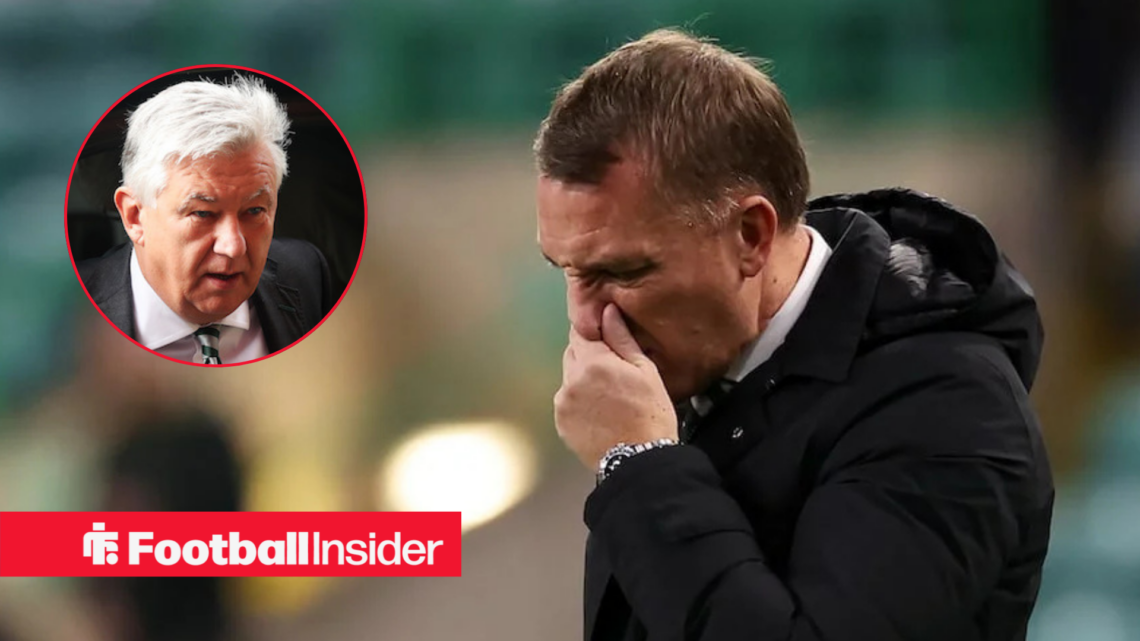 Brendan Rodgers looking unhappy with Peter Lawwell included in a circular inset