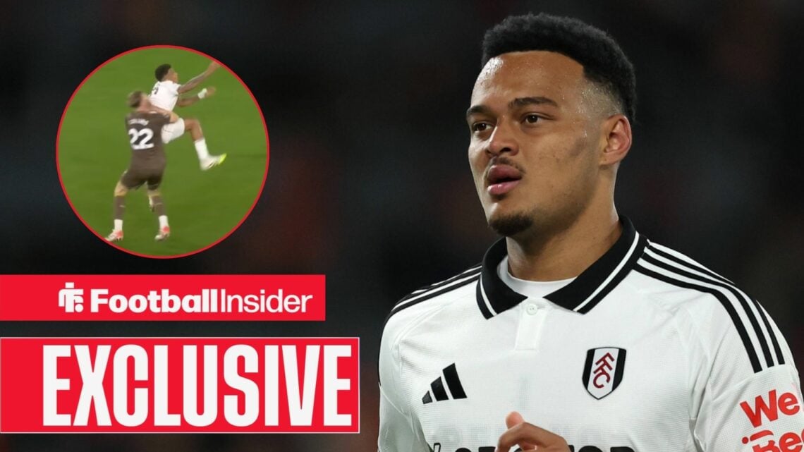 Rodrigo Muniz looking left, Fulham star's foul on Nathan Collins in a circular inset
