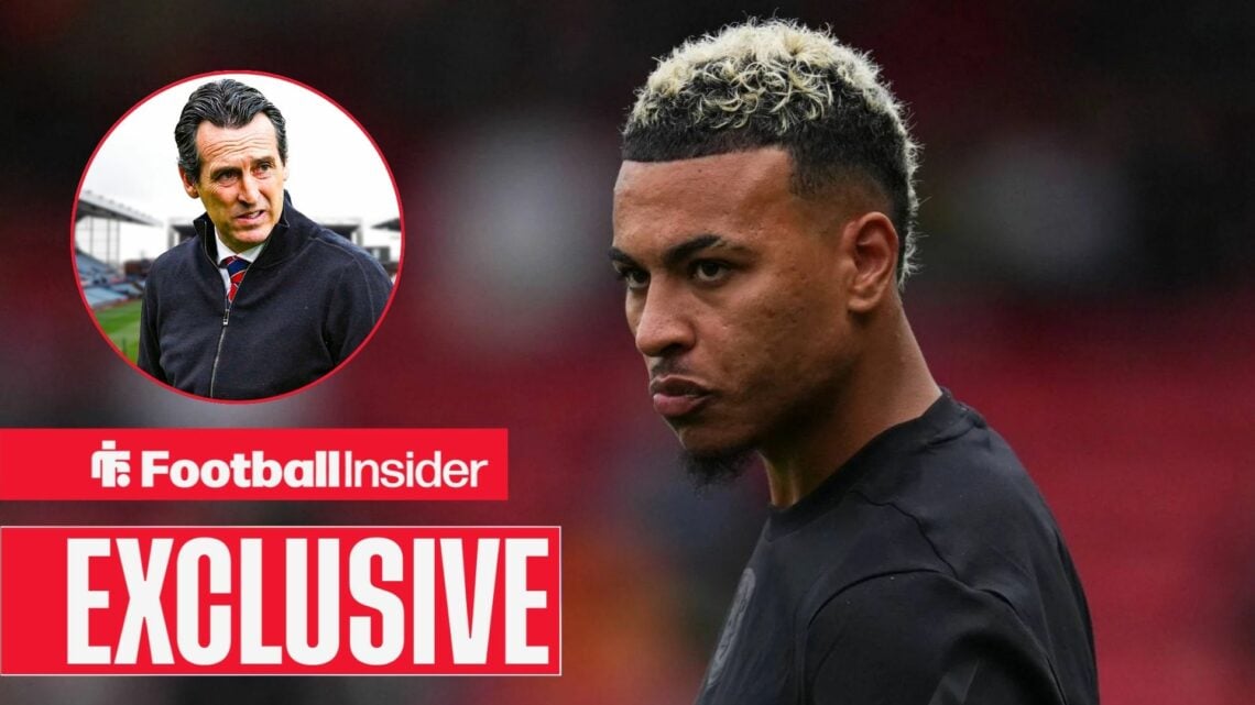 Morgan Rogers looking at Unai Emery in a circular inset