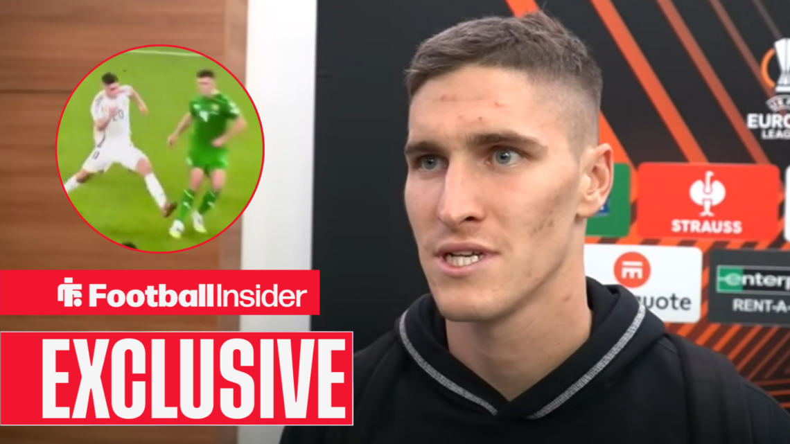 Roland Sallai in an interview, his challenge on Dara O'Shea in a circular inset