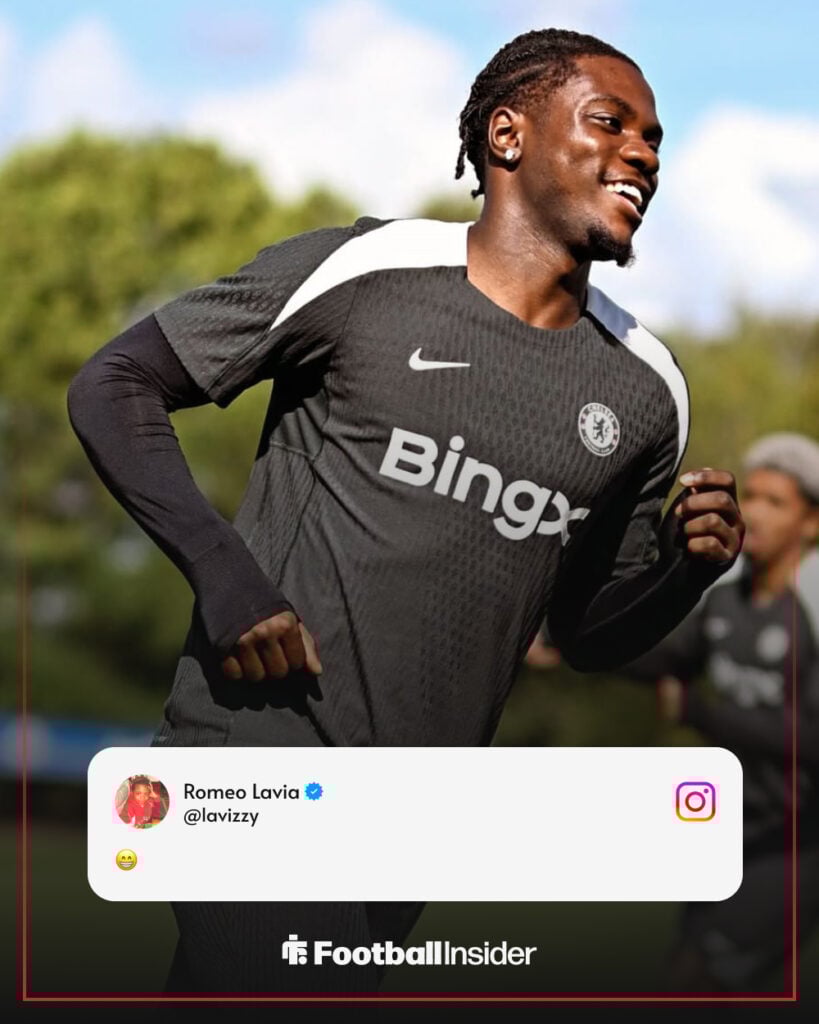 Romeo Lavia in training for Chelsea