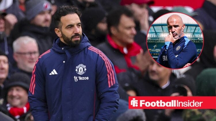 Ruben Amorim stood on the touchline alongside an image of Enzo Maresca in a circular frame