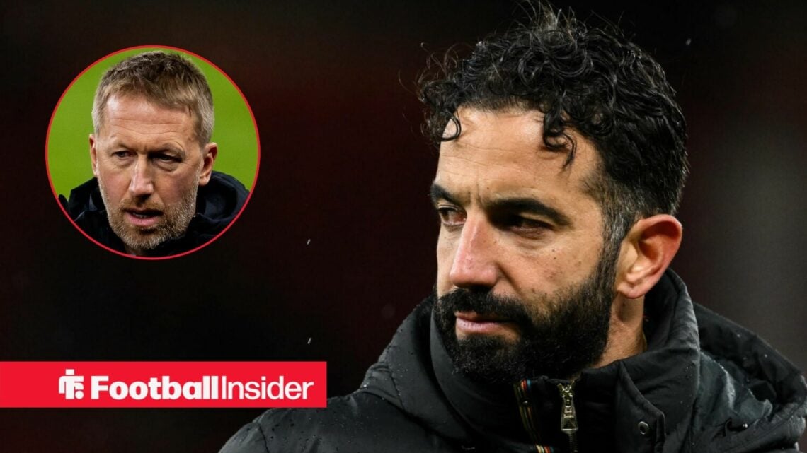 Man United manager Ruben Amorim alongside a circular inset of Graham Potter