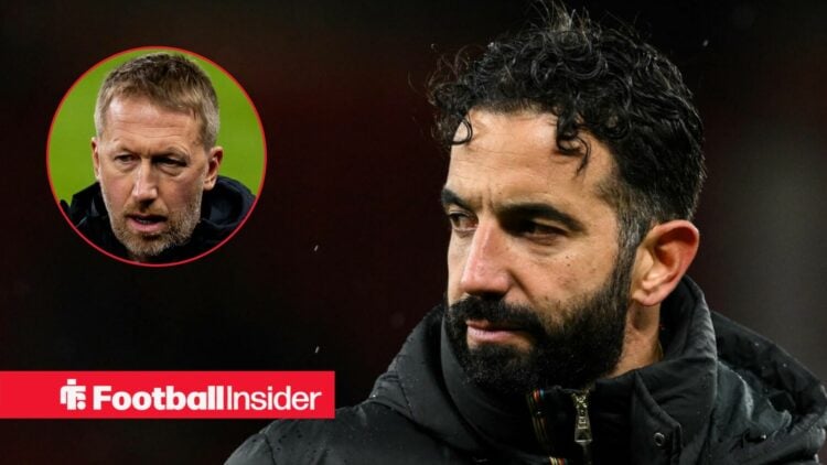 Man United manager Ruben Amorim alongside a circular inset of Graham Potter