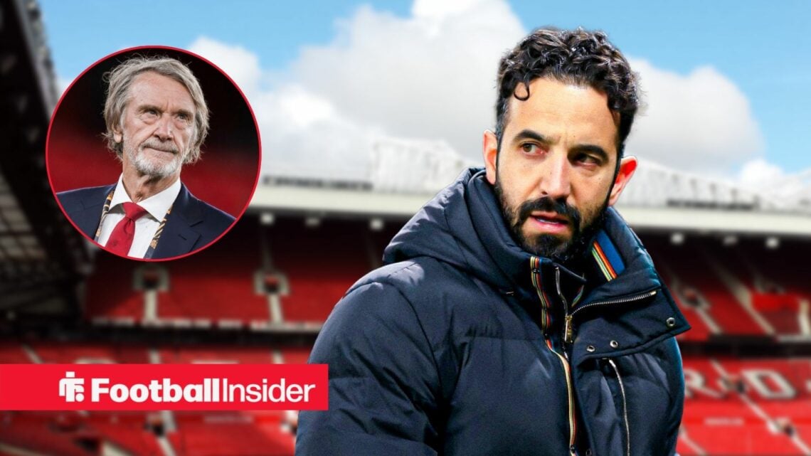 Ruben Amorim at Old Trafford, with Sir Jim Ratcliffe in a circular inset
