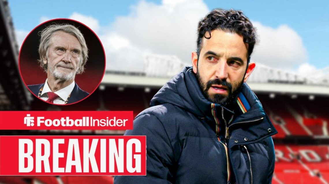 Ruben Amorim at Old Trafford, with Sir Jim Ratcliffe in a circular inset