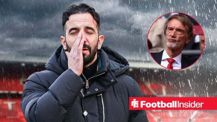 Man United manager Ruben Amorim alongside a circular inset of Jim Ratcliffe.