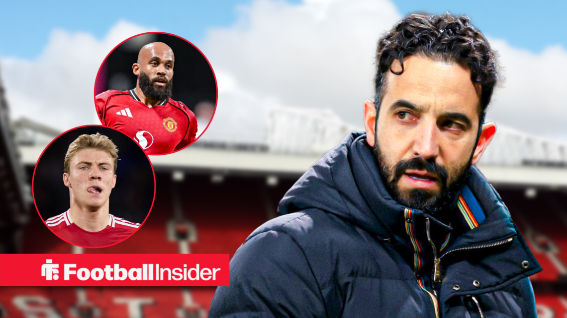 Ruben Amorim at Man United eith Bryan Mbeumo and Rasmus Hojlund inset
