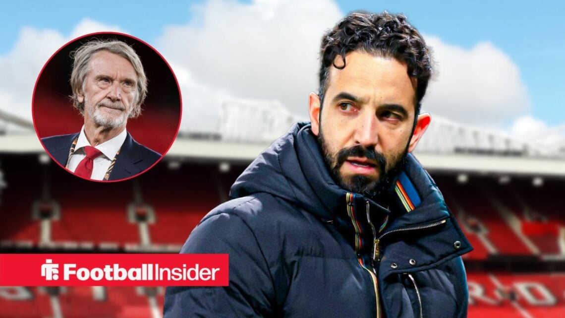 Ruben Amorim at Old Trafford, with Sir Jim Ratcliffe in a circular inset