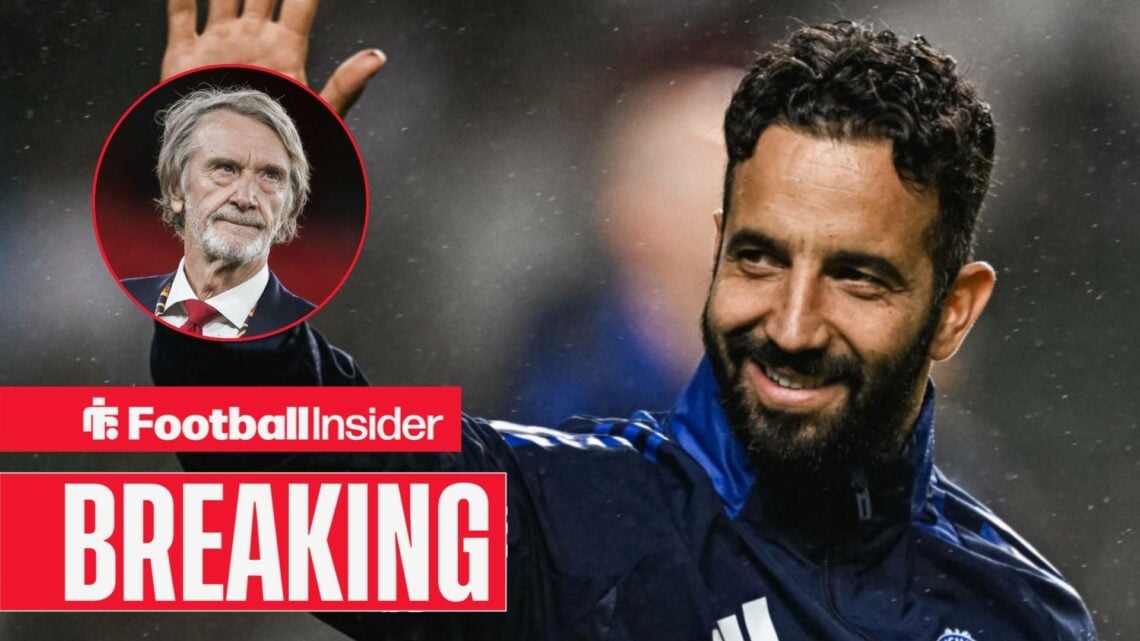 Man United boss Ruben Amorim smiles and waves towards co-owner Sir Jim Ratcliffe who looks at him from left inset