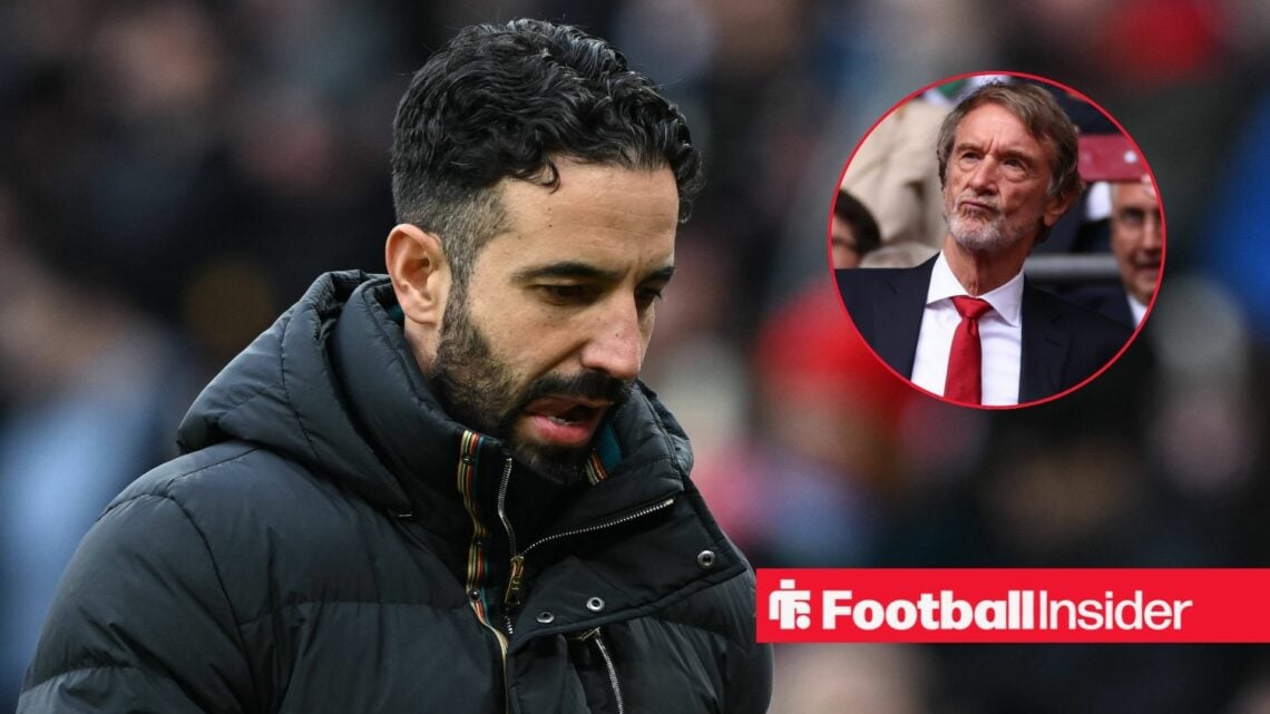 Ruben Amorim looking concerned with Sir Jim Ratcliffe included in a circular inset