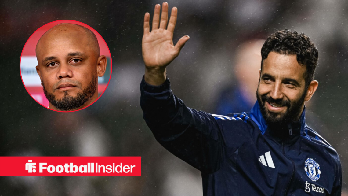 Manchester United manager Ruben Amorim, alongside a circular inset of Vincent Kompany