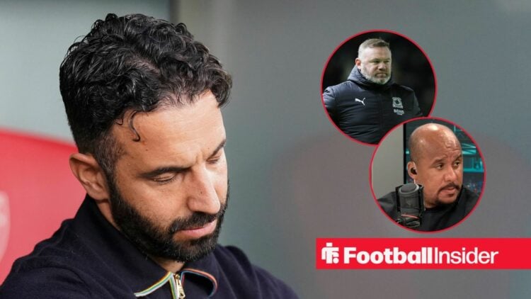 Ruben Amorim looking defeated with Wayne Rooney and Gabby Agbonlahor in insets