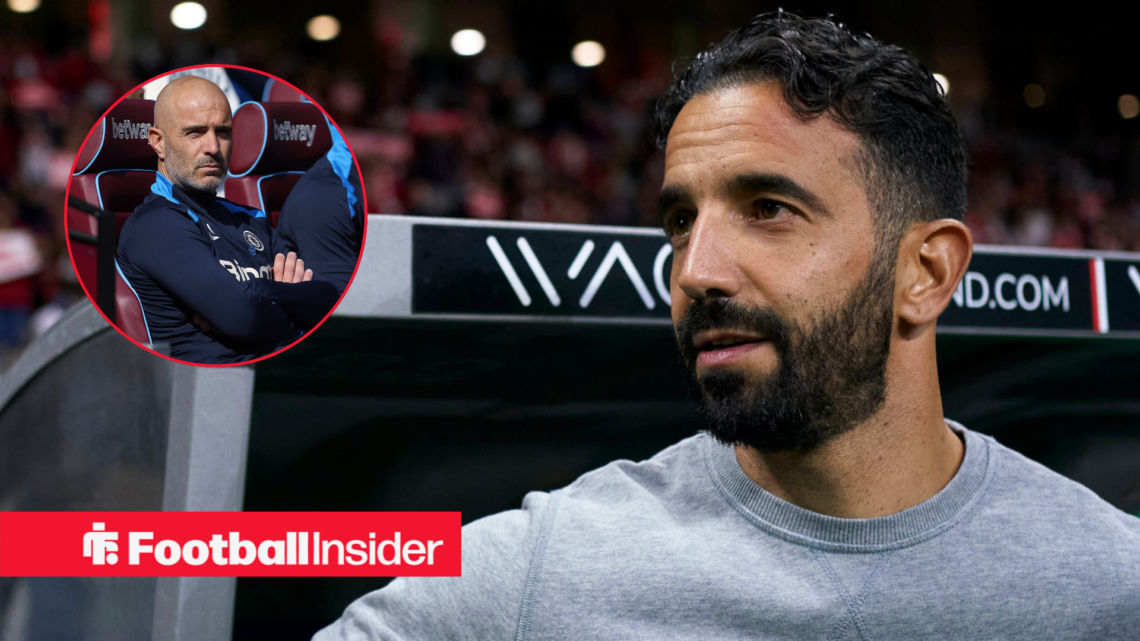 Ruben Amorim in a grey jumper smiling and Enzo Maresca in inset