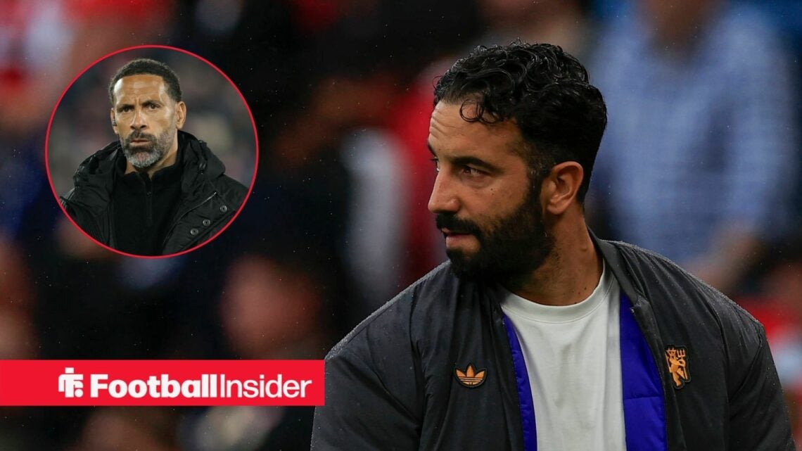 Ruben Amorim looking over his shoulder and Rio Ferdinand in inset