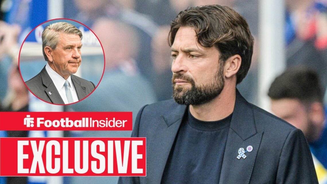 Russell Martin on the touchline at Rangers, with Andrew Cavenagh in a circular inset